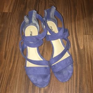Blue wedge sandals